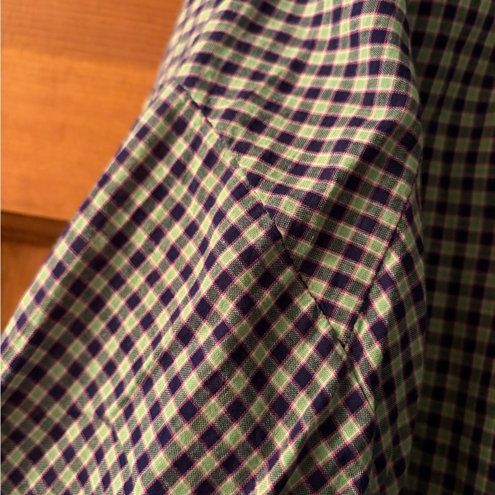 Doen Navy and Green Gingham Button-Front Blouse - Picture 2 of 4